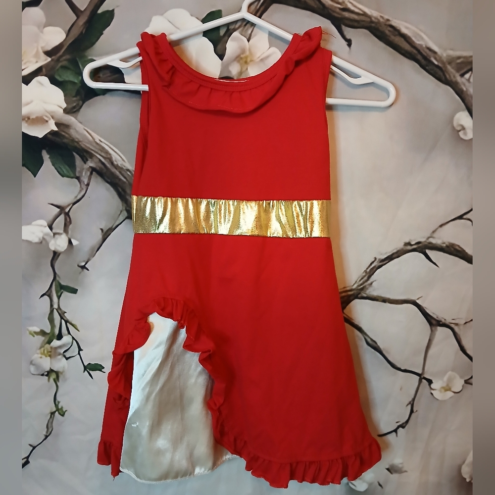 Vibrant Red, White and Gold Kids Dance Costume
